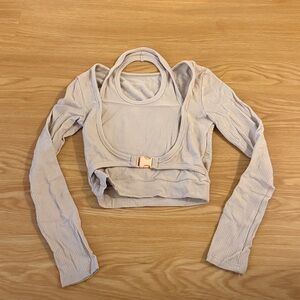 Vintage Long Sleeve Crop Top in Beige Size XS/S